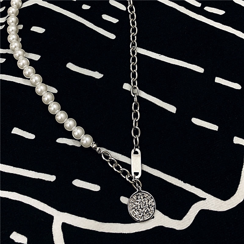 Dây chuyền mặt tròn đính ngọc trai giả phong cách Hàn Quốc 22462 dành cho nam và nữ
