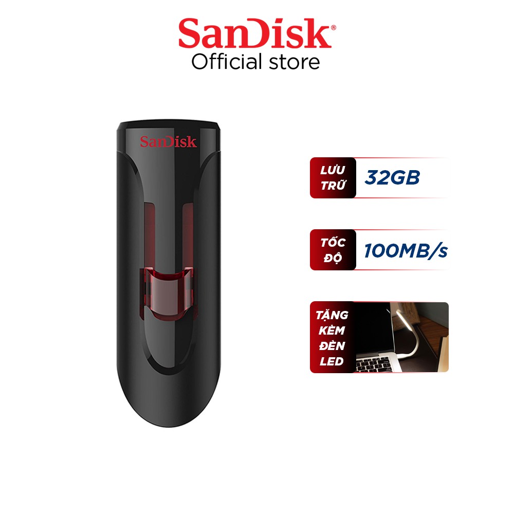 USB 3.0 SanDisk CZ600 32GB Cruzer Glide tốc độ cao upto 100MB/s tặng đèn LED USB | BigBuy360 - bigbuy360.vn