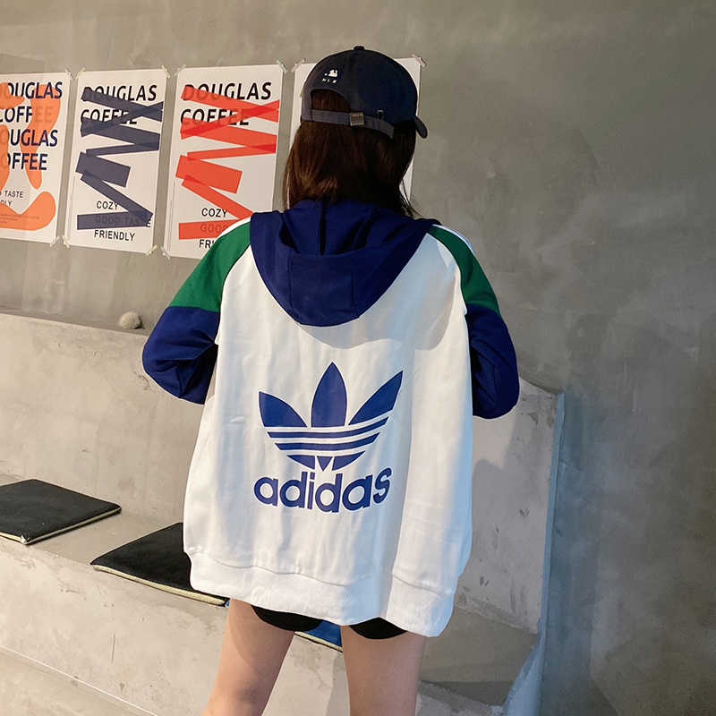 Áo Khoác Gió Adidas Màu Trơn Phối Khóa Kéo Thời Trang Cho Cặp Đôi