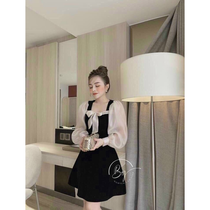 Đầm tiểu thư tay phồng, váy nữ dáng xòe, váy nữ đi tiệc
