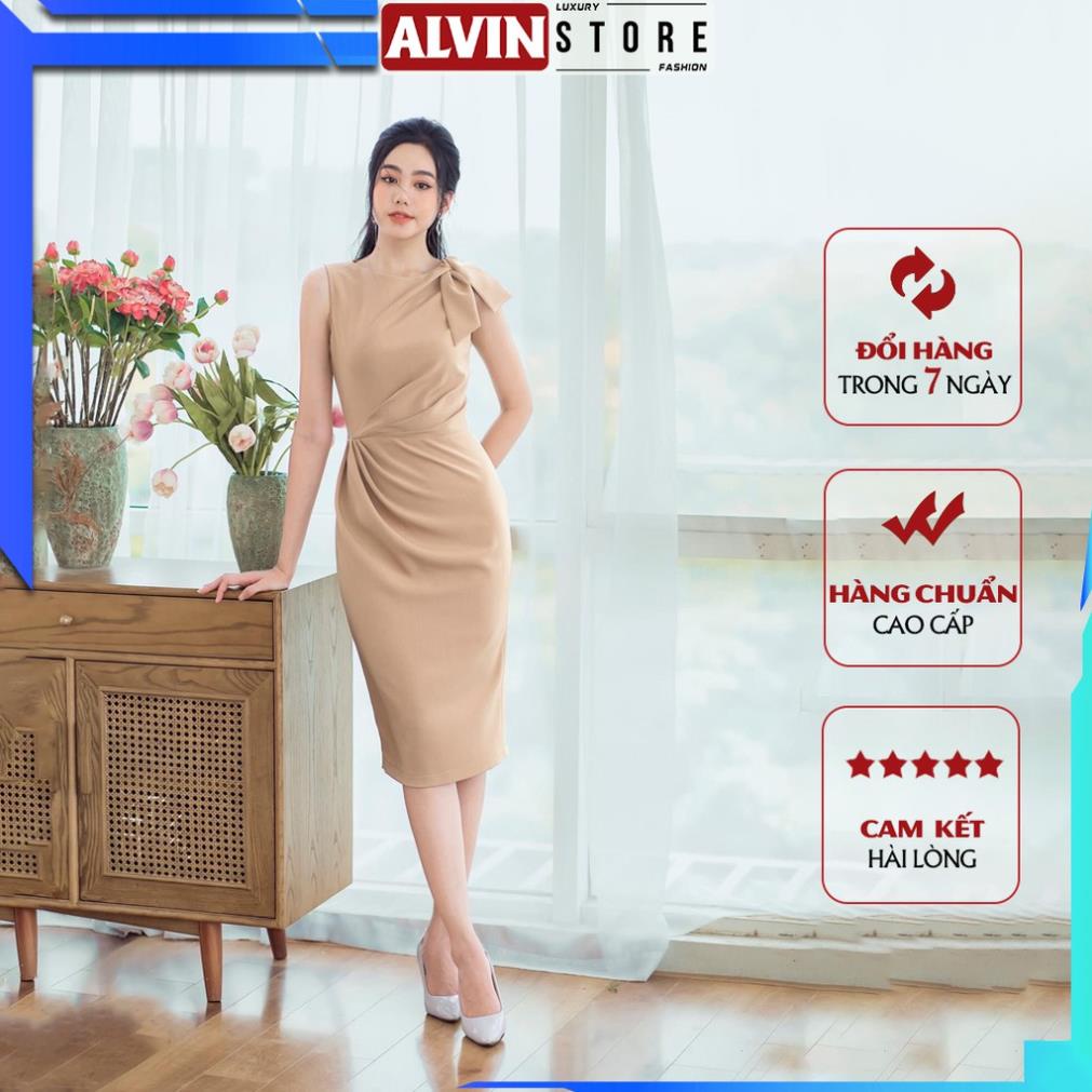 Đầm Dự Tiệc Ôm Body Cổ Thuyền Đính Nơ Vai Dễ Thương Nhún Eo (Xếp Ly) Phong Cách Hiện Đại