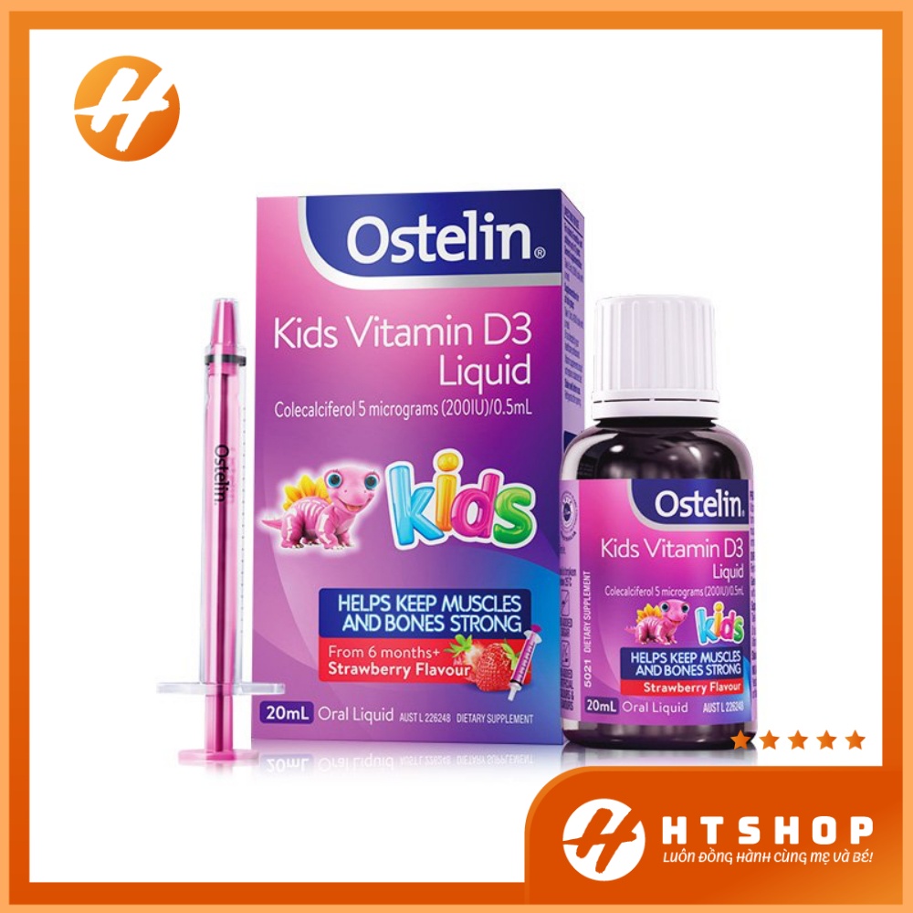  Kids Ostelin Liquid Vitamin D3 Cho Bé Từ 6 Tháng Vị Dâu Thơm Ngon Chai 20ml