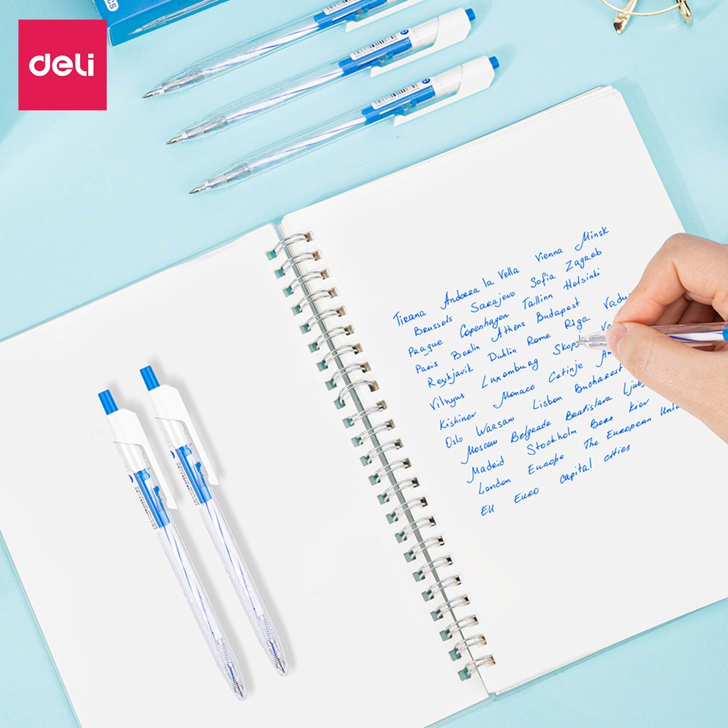 Bút bi bấm ngòi 0.7mm viết nét đều êm trơn Deli Q24