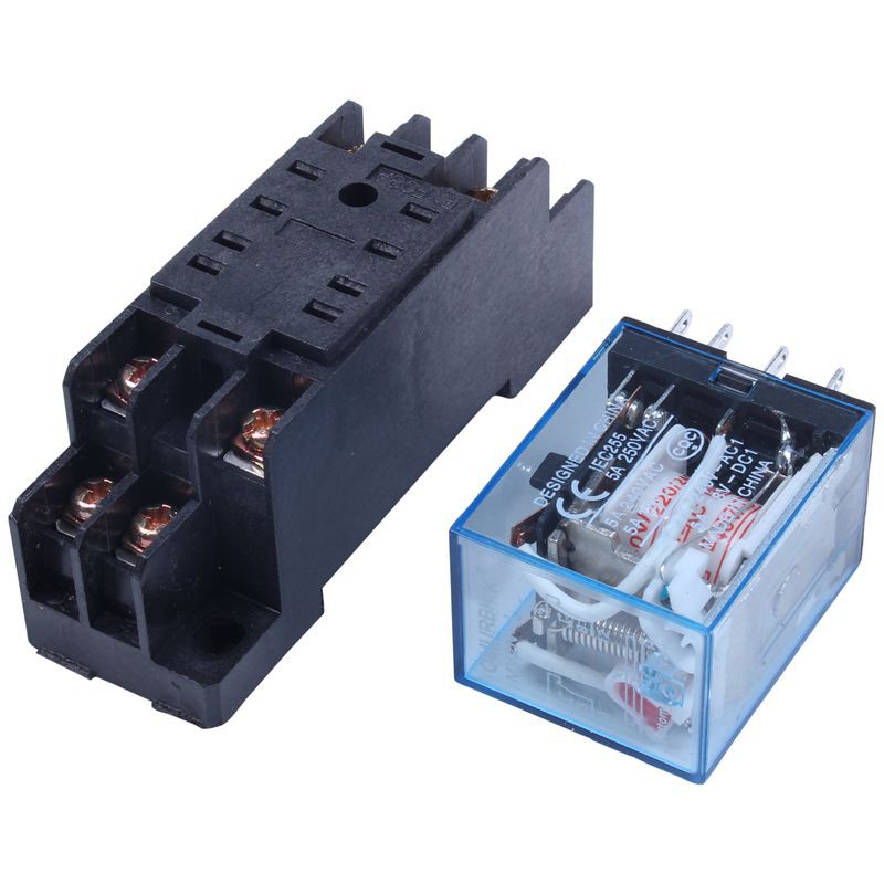 Rơ lay nguồn 220/240V dây AC DPDT MY2NJ 8 Pin với đế cắm điện