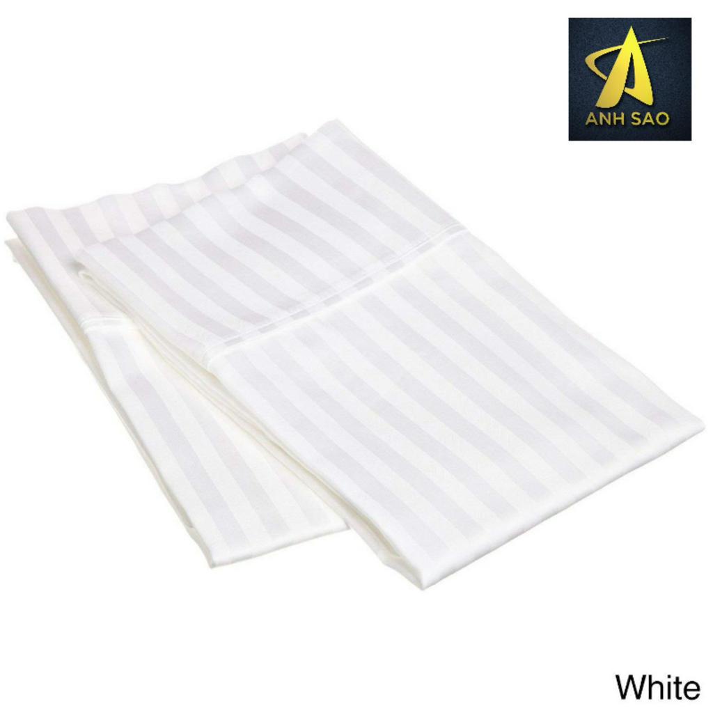 Cặp vỏ/áo gối trắng sọc cotton poly dành cho gối lông vũ Cao cấp Ánh Sao - kích thước 50x70cm - Màu Trắng