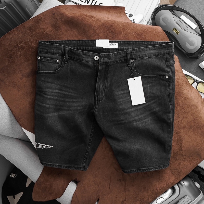 Quần Short Jean Nam Đen Bigsize hàng xịn 85-130kg VNXK - quần short bò co giãn slimfit xuất xịn