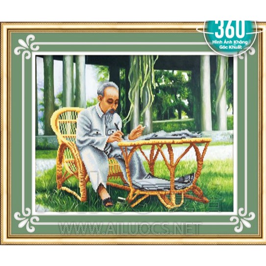 Tranh đính đá Bác hồ ngồi làm việc kích thước 73*60cm
