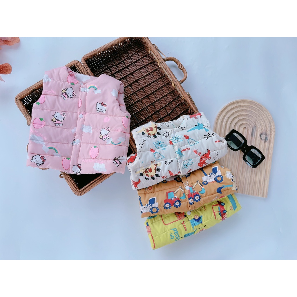 [SALE] Áo Ghi Lê Cho Bé, Áo Phao Ghile Siêu Nhẹ Cho Bé Trai Bé Gái Họa Tiết Ô Tô, Hello Kitty Size Từ 8-20kg-CKAD05