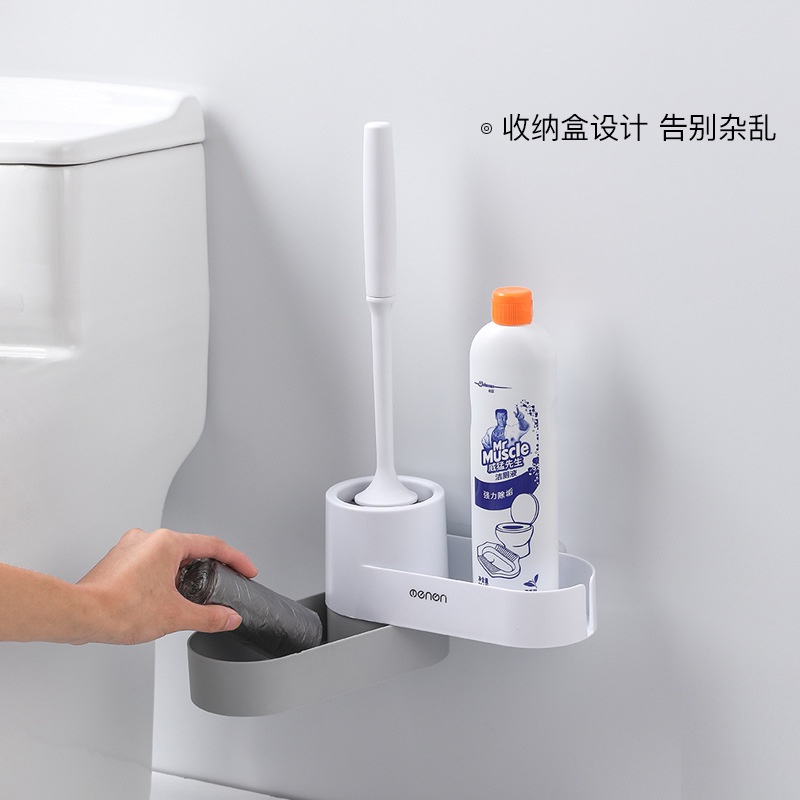 Bộ Bàn Chải Vệ Sinh Toilet Bằng Silicon Mềm Kèm Giá Đỡ Gắn Tường Tiện Dụng
