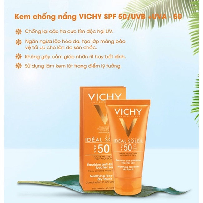 Kem Chống Nắng Vichy Laboratoires Idéal Soleil SPF50 UVA &amp; UVB