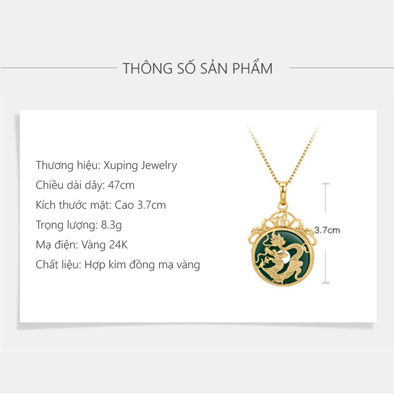 Dây Chuyền Nam/Nữ Mạ Vàng 24K, Mặt Xanh Phong Cách Châu Âu - XPDCN03