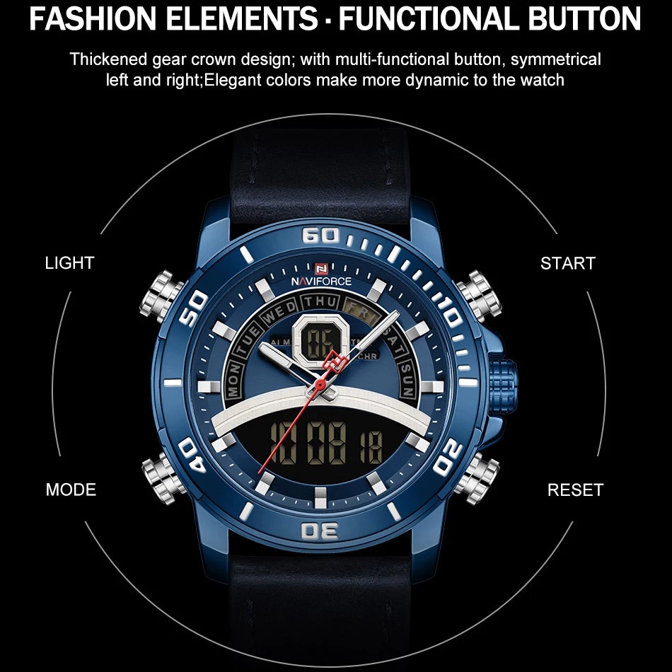 Đồng Hồ Đeo Tay Thạch Anh NAVIFORCE Dây Da Chống Nước Dành Cho Nam