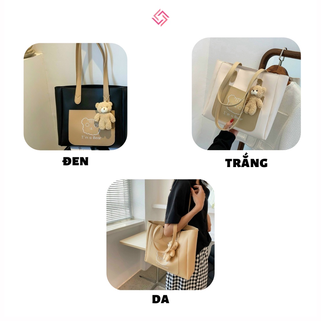 Túi tote da đeo vai nữ vừa sách vở A4 túi xách nữ to cao cấp đẹp kèm phụ kiện gấu LUCIA STORE TXN66
