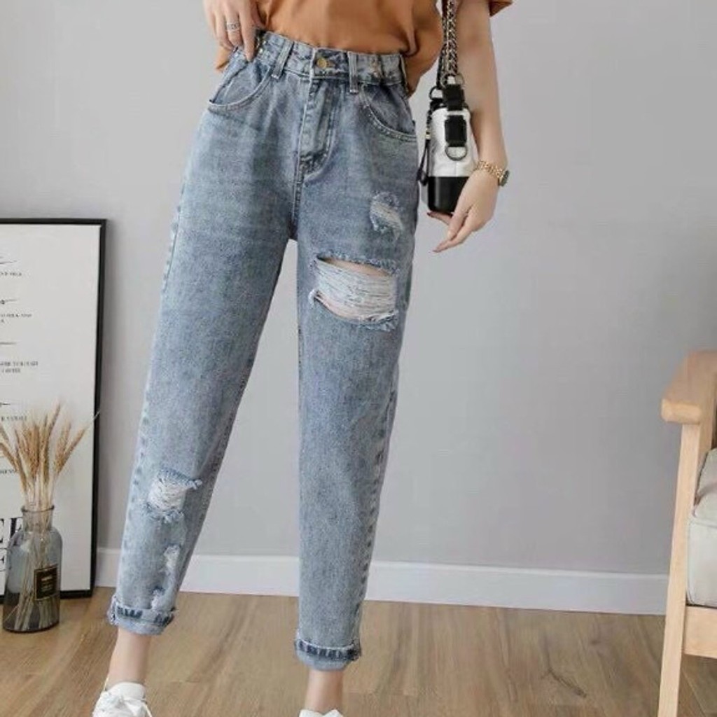 QUẦN BAGGY JEAN NỮ RÁCH CÁ TÍNH COUPLE TINA