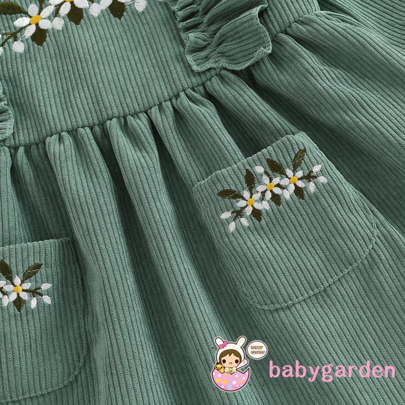 Đầm Chữ A Tay Dài Cổ Tròn Thêu Hoa Thời Trang Xuân Thu Cho Bé Gái 3-7 Tuổi