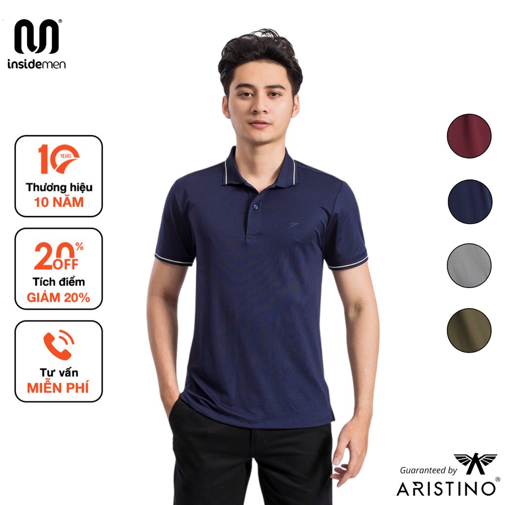 Áo polo nam INSIDEMEN màu sắc nam tính, tay áo bo viền, chất vải thoáng mát, dễ chịu - KPS016S9