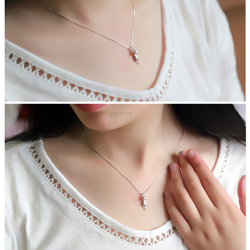 Dây chuyền dáng ngắn mạ bạc mặt hình chú mèo khoe xương quai xanh phong cách Hàn Quốc cá tính đáng yêu cho nữ