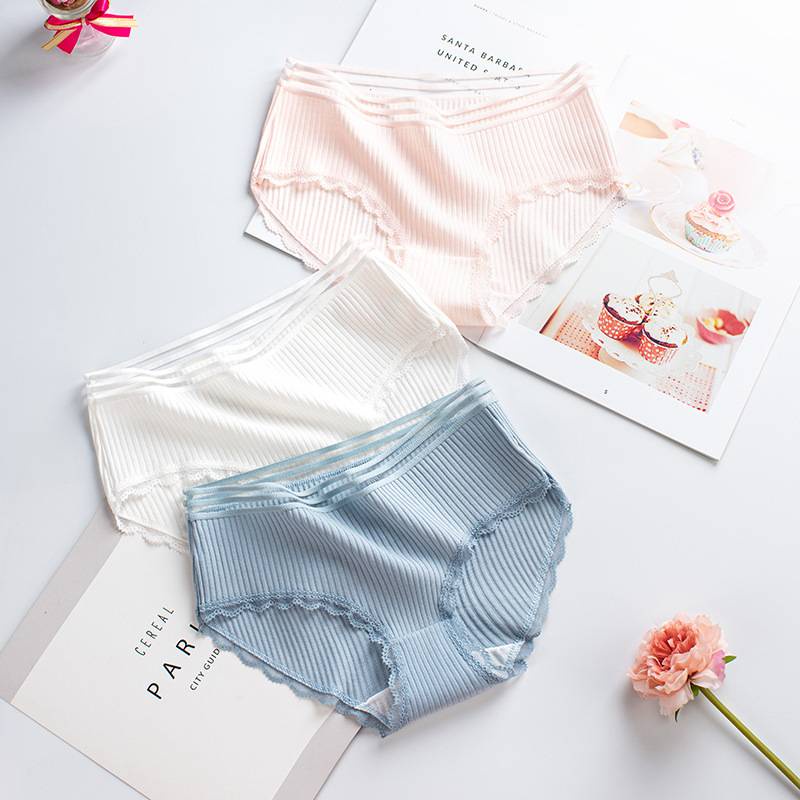 Quần lót cotton viền ren màu trơn thiết kế thoải mái và thoáng khí phong cách Nhật Bản cho nữ 507 | BigBuy360 - bigbuy360.vn
