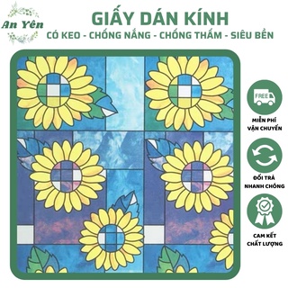 GIẤY DÁN KÍNH HÌNH HOA HƯỚNG DƯƠNG KHỔ 90,DECAL DÁN KÍNH MỜ CHỐNG NẮNG CHỐNG NƯỚC