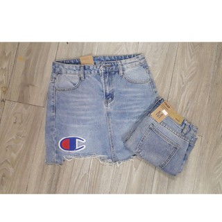 Chân váy jeans thêu