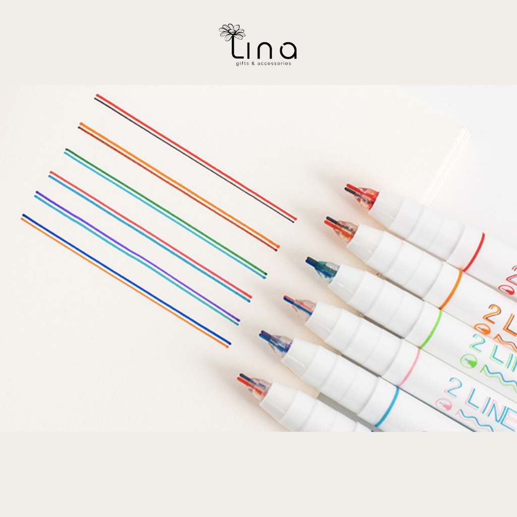 Set 6 cây bút 2 ngòi màu - 2 Lines Pen ngòi 0.5mm