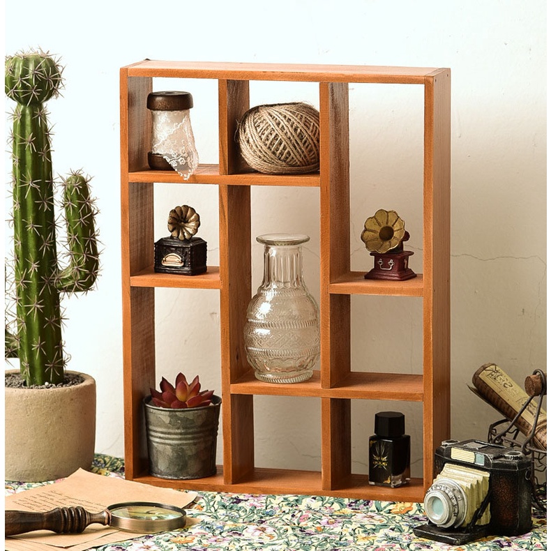 Kệ gỗ hình chữ nhật nhiều ô để đồ decor nhà cửa