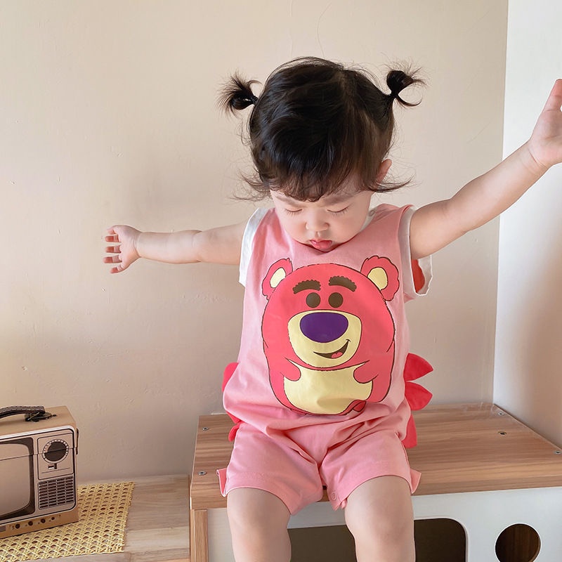 Áo liền quần sát nách họa tiết hoạt hình phong cách Hàn Quốc thời trang mùa hè cho bé gái