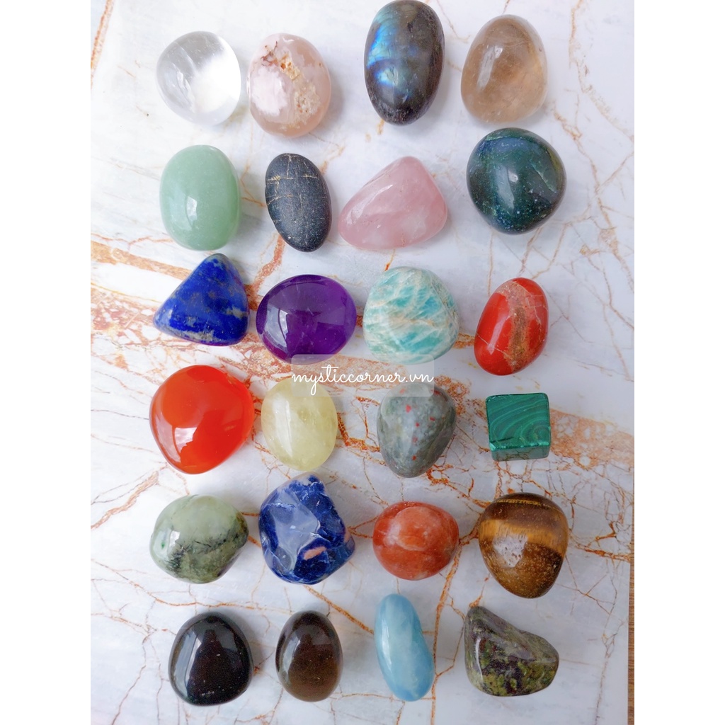 (2 - 3 cm) Set 24 viên đá thạch anh tumbled, Set đá may mắn thanh tẩy Tarot, Reiki, Phong Thủy, Thiền Định