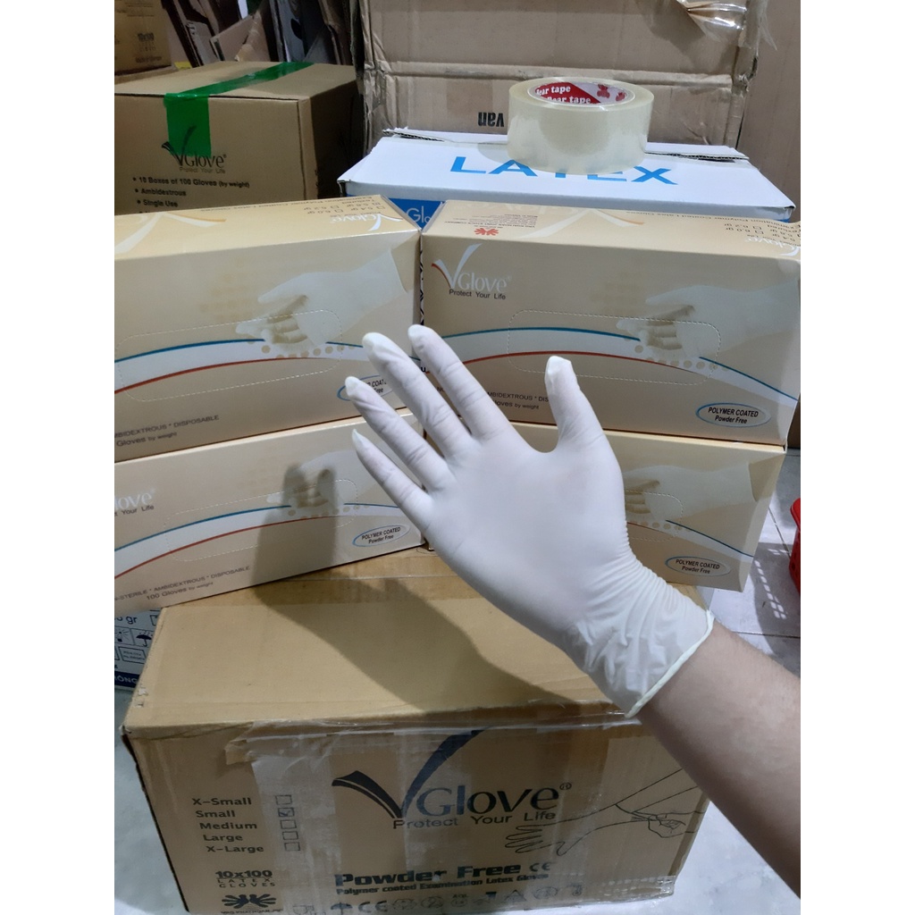 1 thùng 10 hộp Găng tay y tế không bột Vglove Khải Hoàn phủ Polymer 5.4g 24cm - 100 cái/hộp - hộp/50 đôi , XS,S,M,L