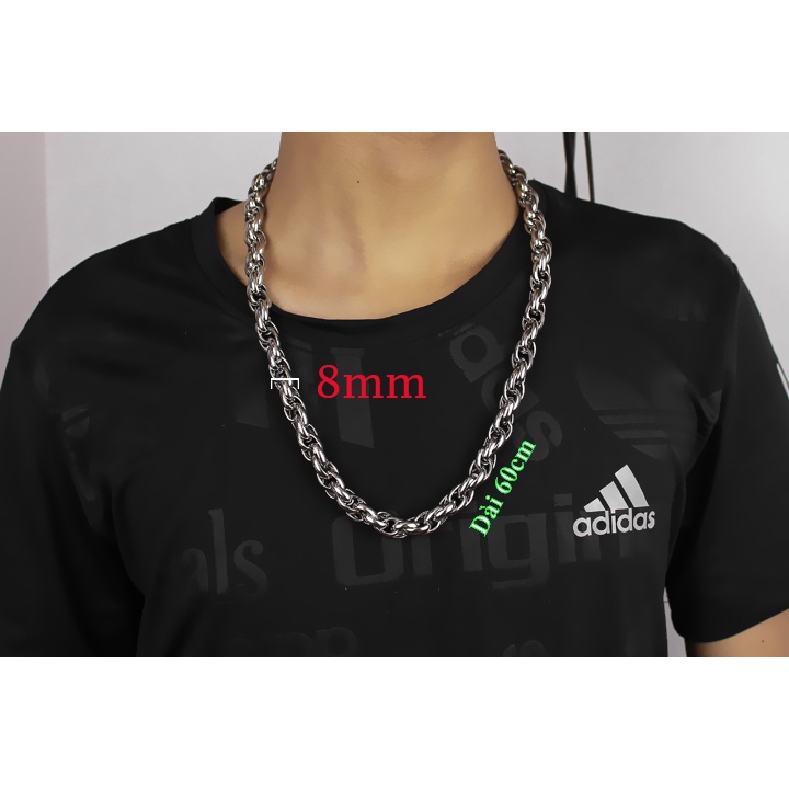 Dây chuyền nam kiểu 3 khoen to 8mm lồng nhau bằng inox không đen, không gỉ - Thể hiện đẳng cấp phái mạnh