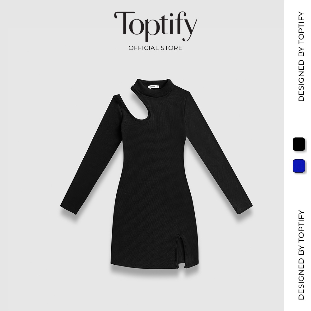 Đầm body dài tay TOPTIFY kiểu cổ lọ khoét vai xẻ tà form ôm Night Dances Dress DT13