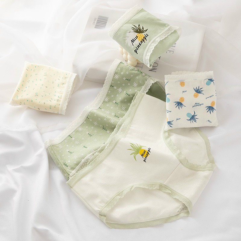 Quần Lót Nữ Cotton Cao Cấp Nâng Mông Thông Hơi Hoạ Tiết Dứa Xanh Dễ Thương