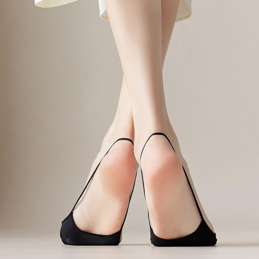 Vớ Lụa Lạnh Vô Hình Phối Lưới Thoáng Khí Màu Đất Đơn Giản Thời Trang Cho Nữ