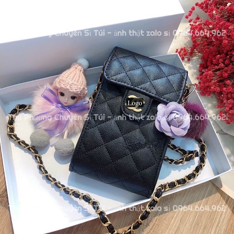 Túi Đeo Chéo Nữ, Túi Đựng Điện Thoại Đính Logo Chất Da Hạt Siêu Đẹp