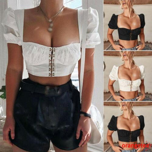 Áo Croptop Tay Ngắn Phối Bèo Thiết Kế Đơn Giản Cho Nữ