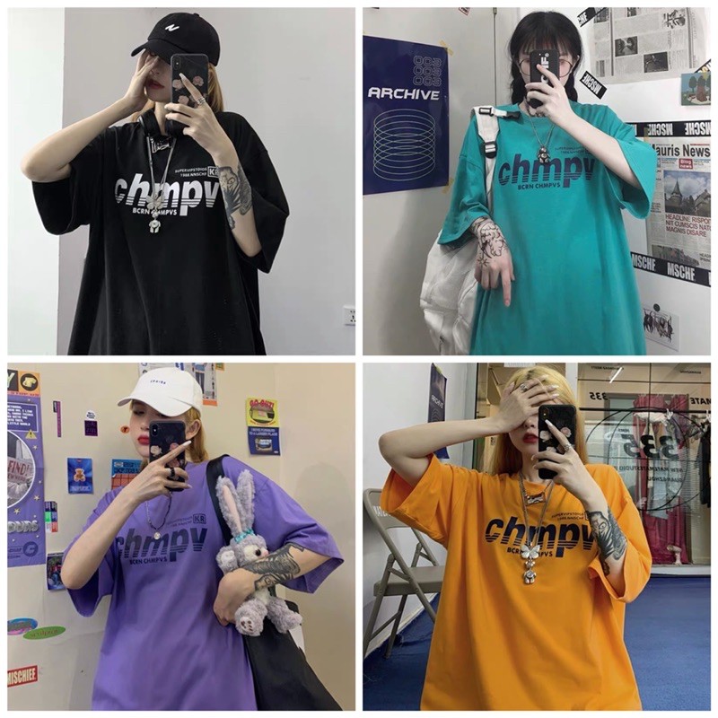 [Mã WASKT410K giảm 10K đơn 50K] Áo thun tay lỡ dáng rộng unisex dưới 75kg - Chmpv