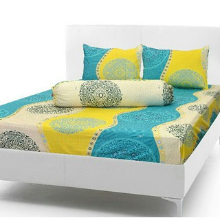 Bộ Drap Cotton Thắng Lợi 4 món áo gối chần gòn, mẫu hình tròn cổ xanh 1m6/1m8