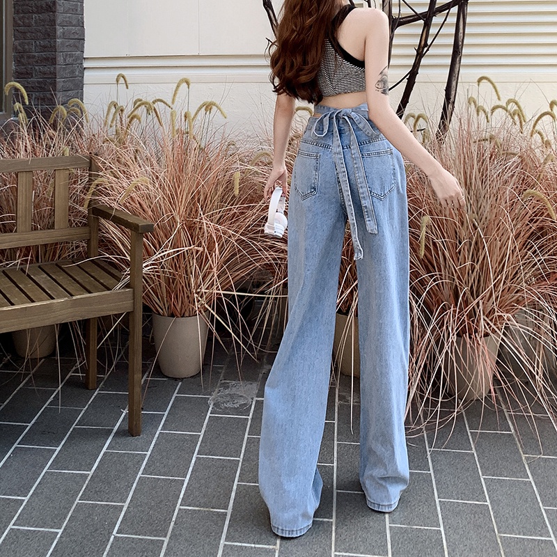 【ZHELIHANGFEI】Quần Jean Ống Rộng Lưng Cao Cá Tính Trẻ Trung