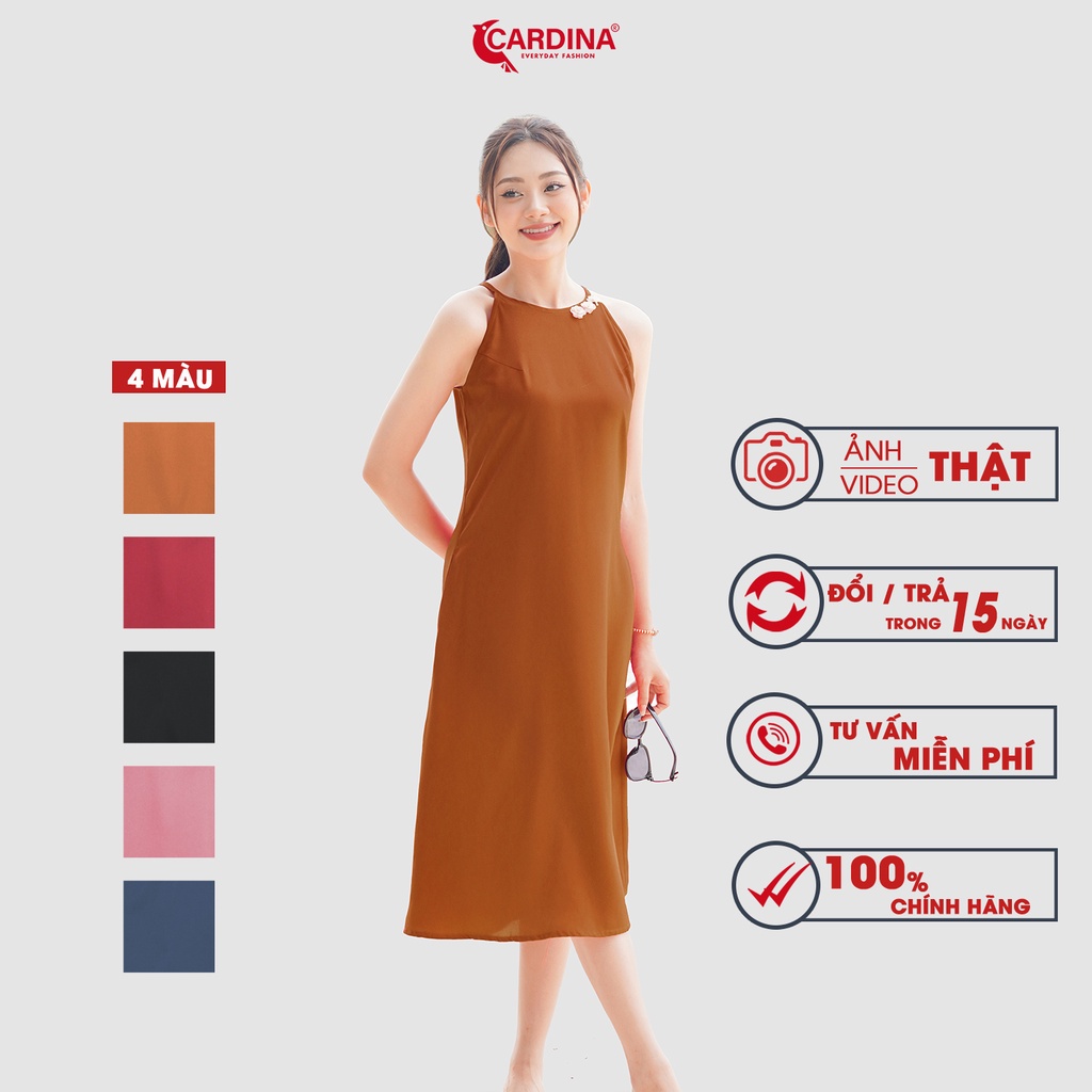Đầm Nữ 𝐂𝐀𝐑𝐃𝐈𝐍𝐀 Chất Lụa Satin Nhật Cao Cấp Cổ Yếm Đính Hoa Dáng Suông Quyến Rũ 2VS04