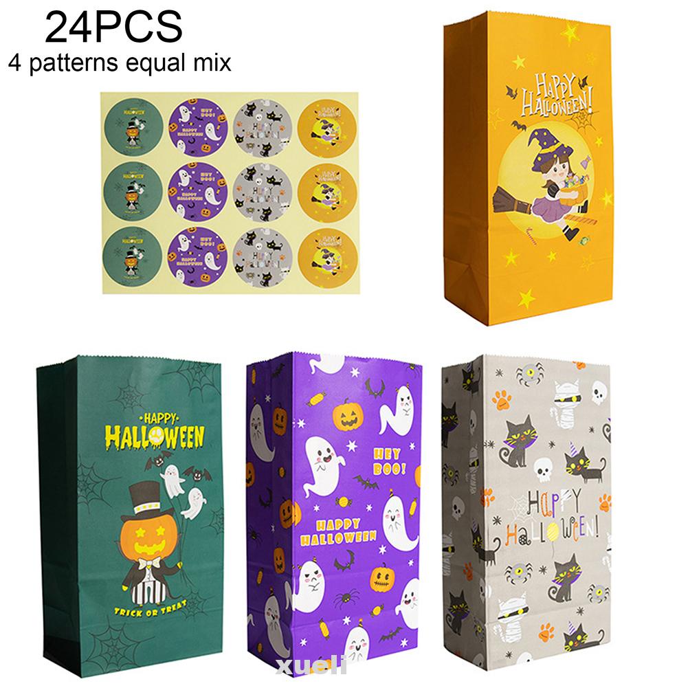 24pcs Festival Mini Snacks Paper Party Favors Halloween Decor With Stickers Trick Or Treating Gift Bag