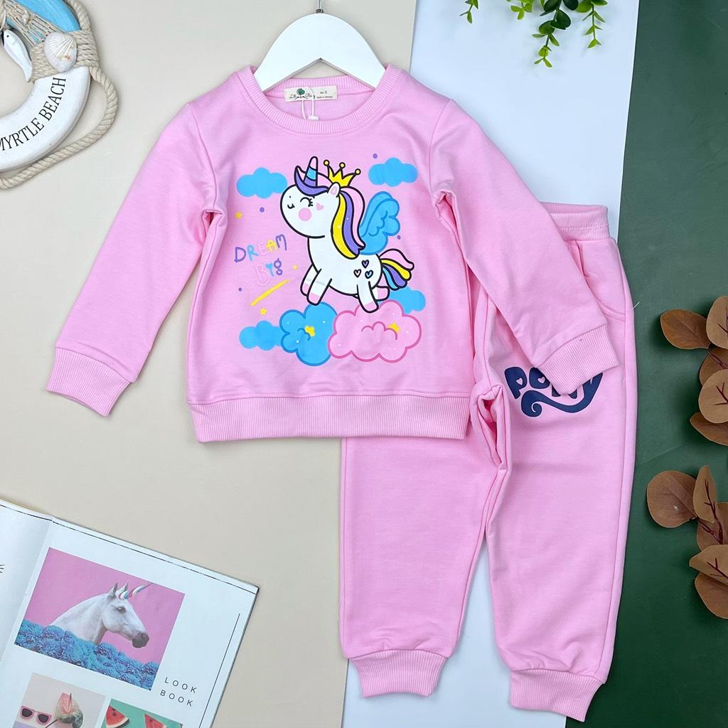 Bộ quần áo nỉ LITIBABY bé gái, hình elsa, pony, chất nỉ da cá bền đẹp, size 2/8T BNBG