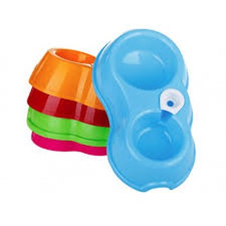 Combo khay nhựa đôi đưng đồ ăn và nước cho mèo và banh đồ chơi cho mèo