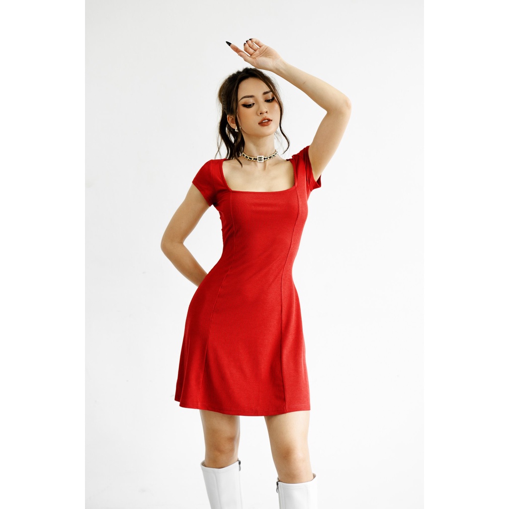 Váy Đầm Ngắn Tay Ghép Mảnh Nữ BUSY Thun Gân Co Giãn VNT4