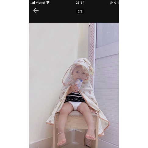 Áo chống nắng cho bé choàng kín đầu có mũ 1 2 tuổi vải Xô Hàn Kèm Kính Chống Giọt Bắn