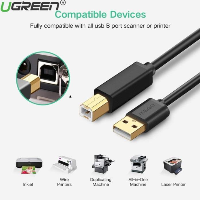 Cáp máy in USB 5m Ugreen UG-10352 đầu cáp mạ vàng