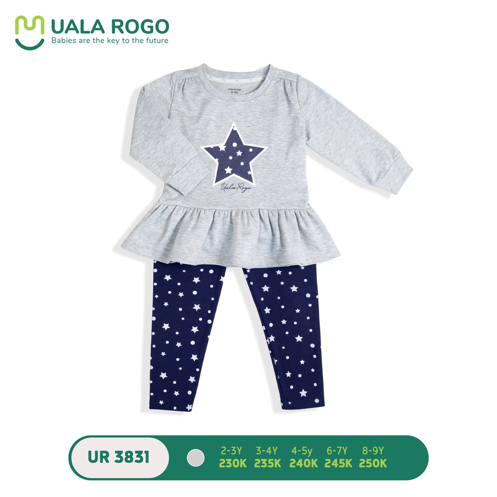 [CHÍNH HÃNG] Bộ dài tay bé gái cotton nỉ tay bèo Uala Rogo