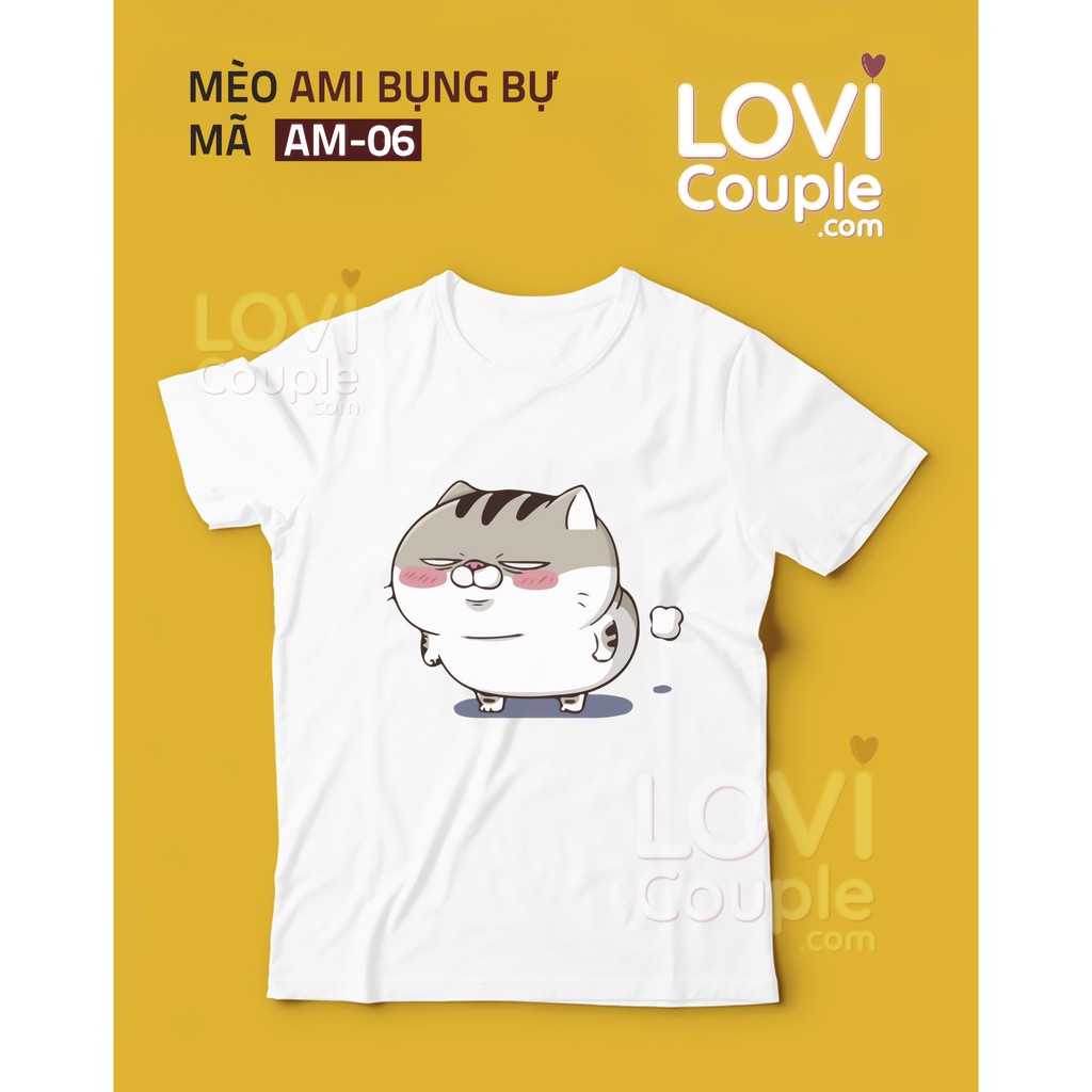 ÁO ĐÔI - Áo thun in mèo AMI bụng bự AM01-08 - LoviCouple - Có FeedBack