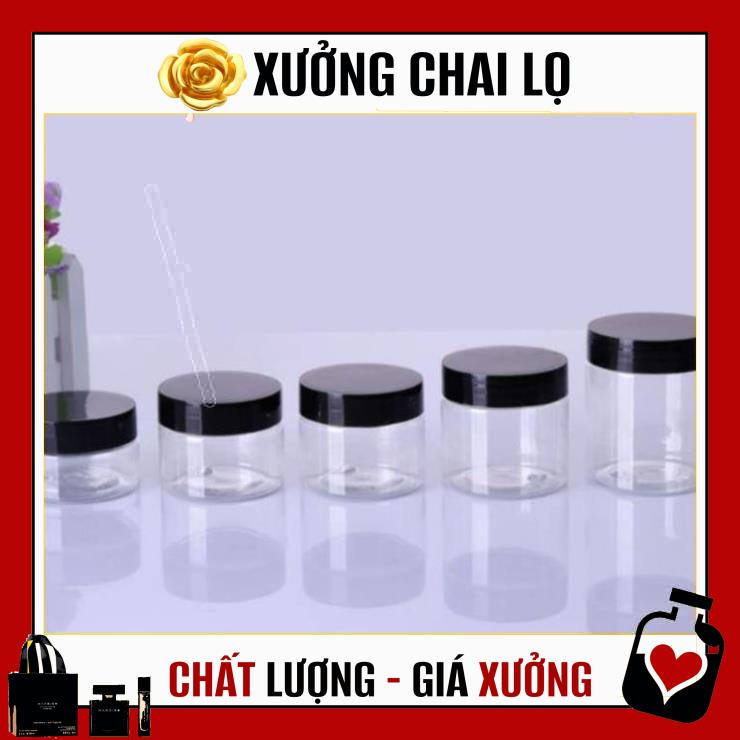 Hủ Đựng Kem ❤ TOP GIÁ RẺ ❤ Hũ nhựa pet Trong Nắp Đen 50g 100g 200g 250g đựng mỹ phẩm, thực phẩm, đồ khô, ngũ cốc