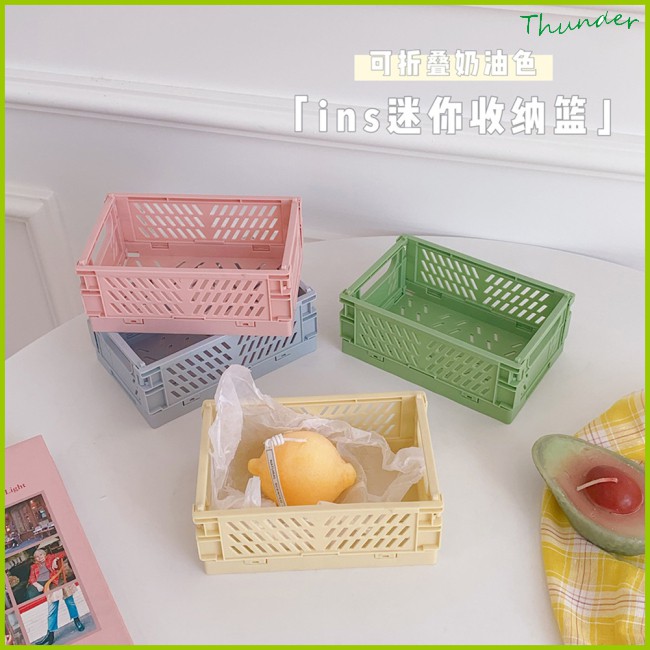 (Shop Crazy) Giỏ Nhựa Mini Đựng Đồ Để Bàn Có Thể Gấp Lại Được home basket cream kitchen