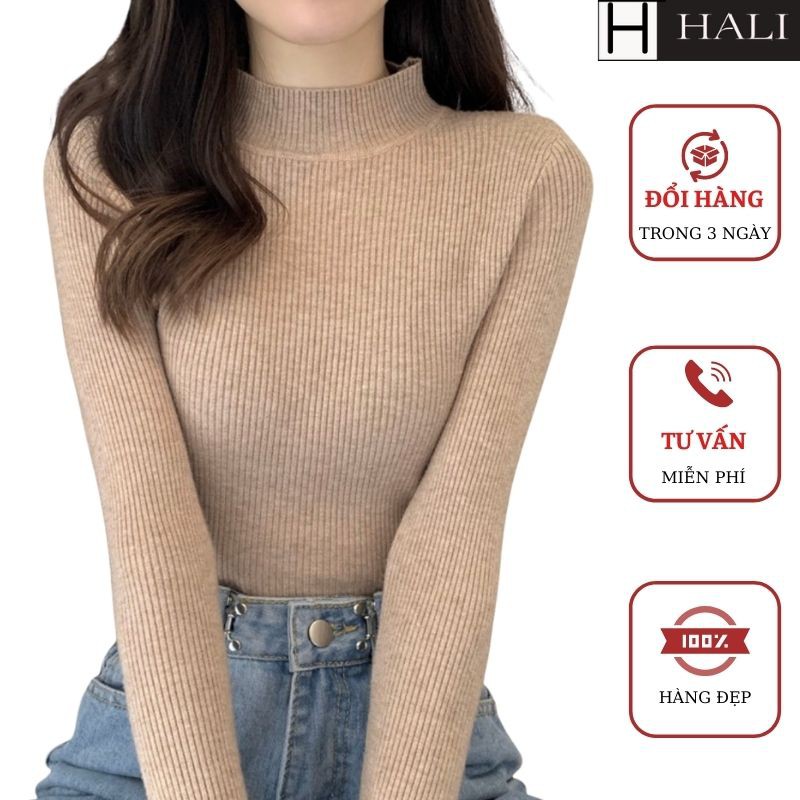 Áo len nữ HALI thời trang thu đông dài tay cổ 3 phân chất đẹp hàng quảng châu cao cấp